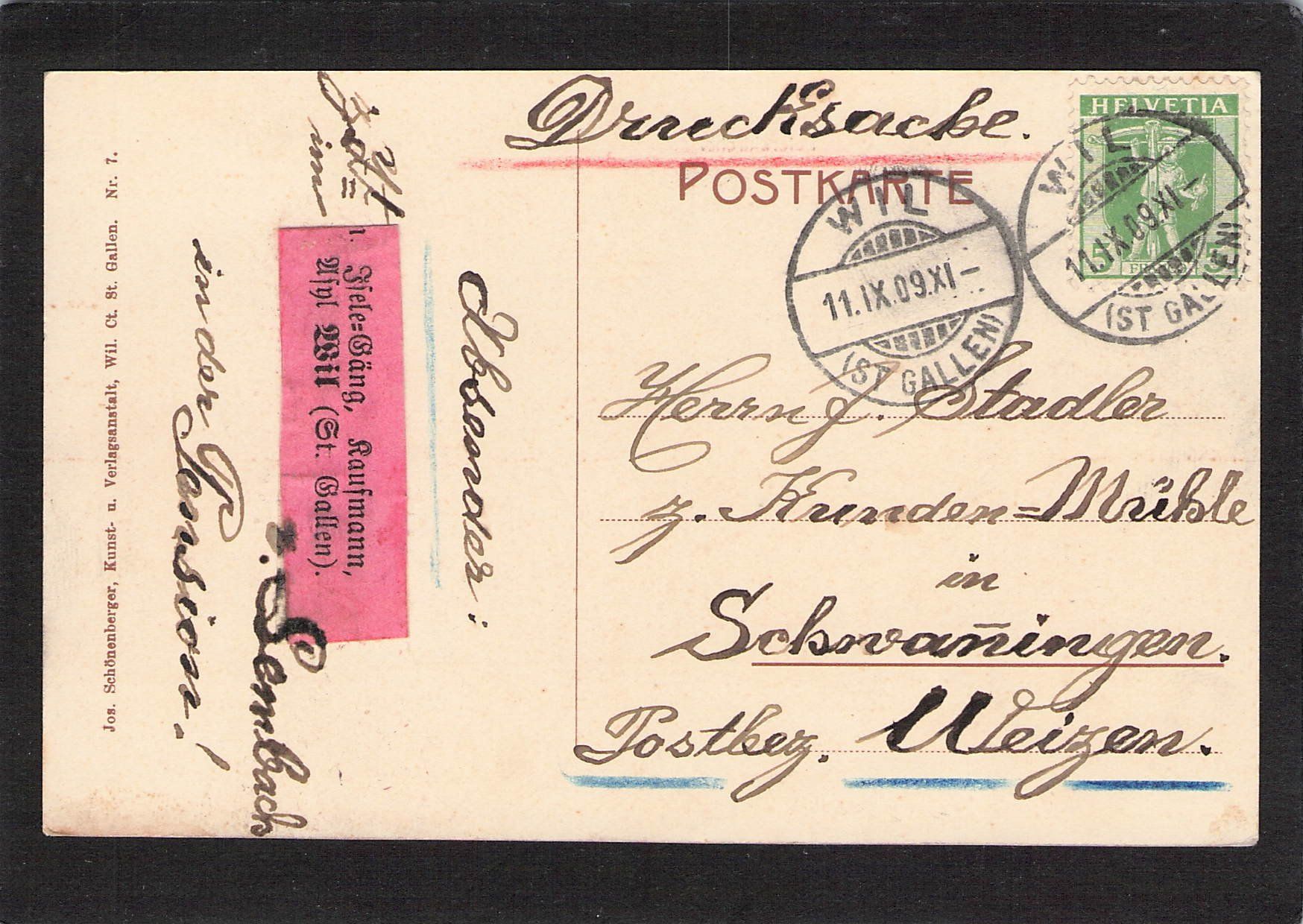 Cartoline postali: #Wil , Peterskirche , gel. 1909 – Usato da Reichenburg venduto da Pipo-67 1