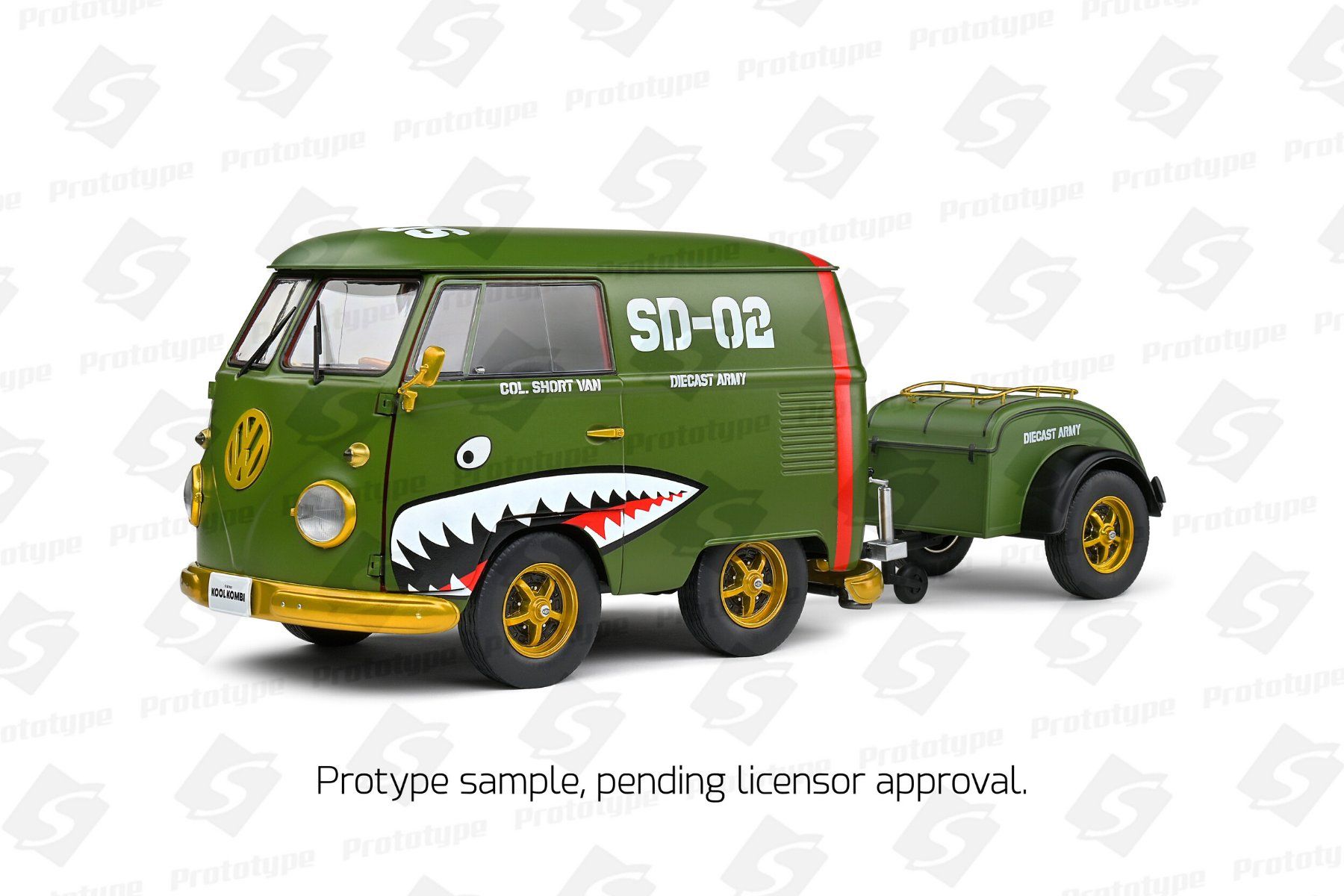Volkswagen Modellini d'auto: SOLIDO 1/18 VW KOOL KOMBI "ARMY" + TRAILER – Nuovo e nell'imballaggio originale da Splügen venduto da alexrj
