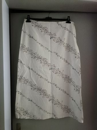 Damen Rock weiss mit Blumenmuster Baumwolle Leinen Mix