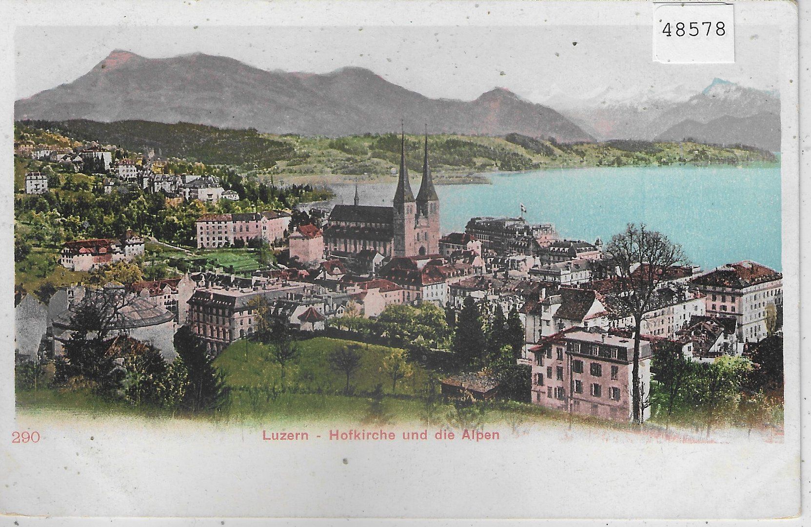Ansichtskarten: Luzern - Hofkirche und die Alpen – Gebraucht aus Ettingen von Kartenplanet