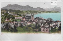 Luzern - Hofkirche und die Alpen