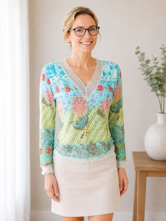 VIE NOCTURNE Paris | top mesh floral bleu pastel | T36 femme