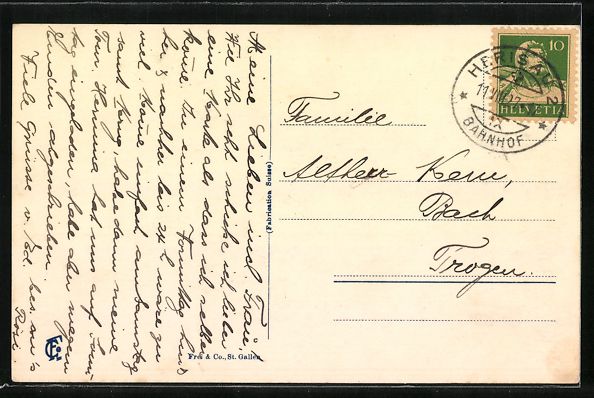 Cartoline postali: AK Herisau, Ortsansicht mit Säntiskette – Usato da Berlin venduto da bartko-reher 1