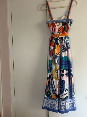 Dekoratives, buntes Sommerkleid, mit Spaghettiträgern,Gr. XS