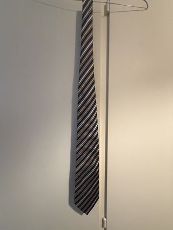 Cravatta seta righe grigio blu oro ottime condizioni