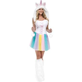 Damen Kostüm Einhorn mit Kapuze & Regenbogenrock Grösse S/M
