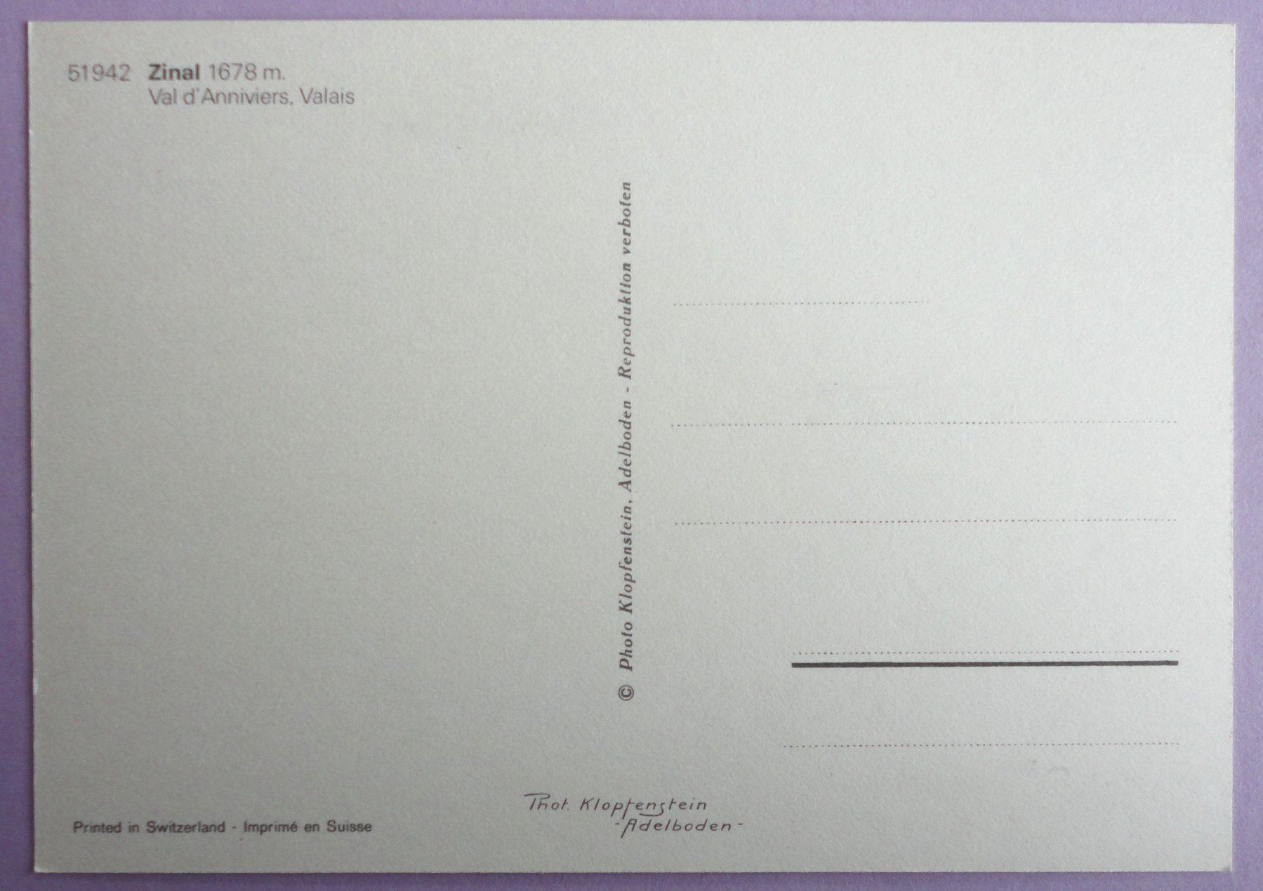 Cartoline postali: Zinal 1678 m, Val d' Anniviers – Usato da Fétigny venduto da Billy2miny 1