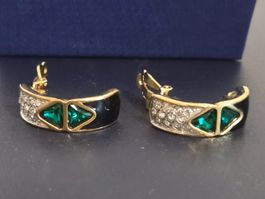 Original SWAROVSKI Vintage Ohrclips – Smaragdgrün & Schwarz