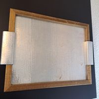 Retro  Serviertablett mit Holzrahmen und Alu gehämmert