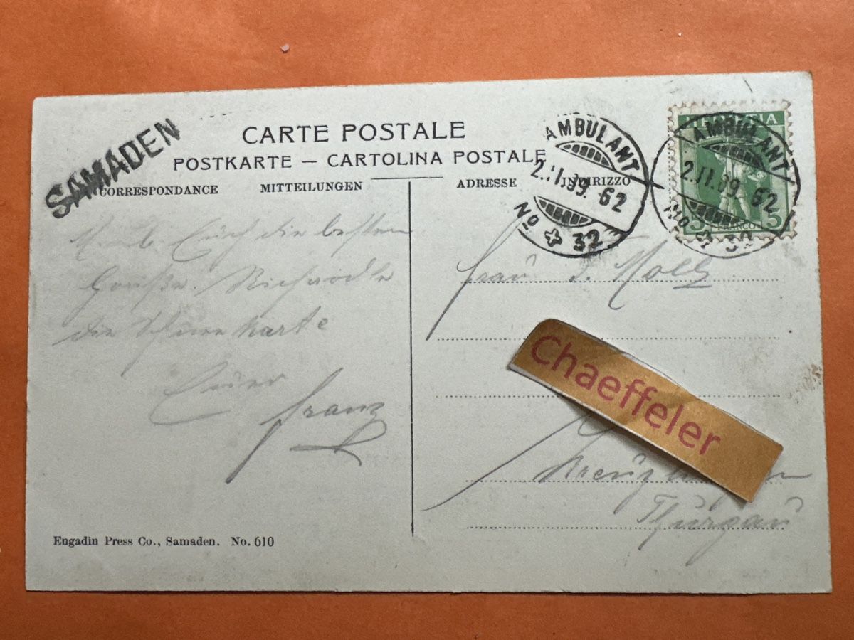 Cartoline postali: 1909 Pontresina Winter Engadin – Usato da Zürich venduto da Chaeffeler 1