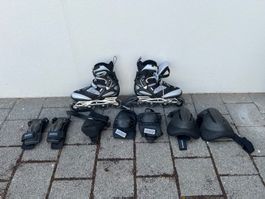 Rollerblades mit Protektoren, wenig gebraucht