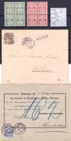 Lot Ziffermarken: 24 Belege + zwei 4er-Blocks **