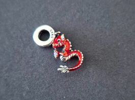 Silber Charm chinesischer Drache rot +Garantie