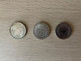 3x Schweizer 5 Franken Münzen 1966 1967 1968