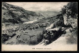 Lungern, Brünigbahn und Ortsansicht, Be