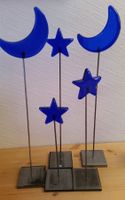 Weihnachts-Dekoration; Sterne/Mond aus blauem Glas, 5STk