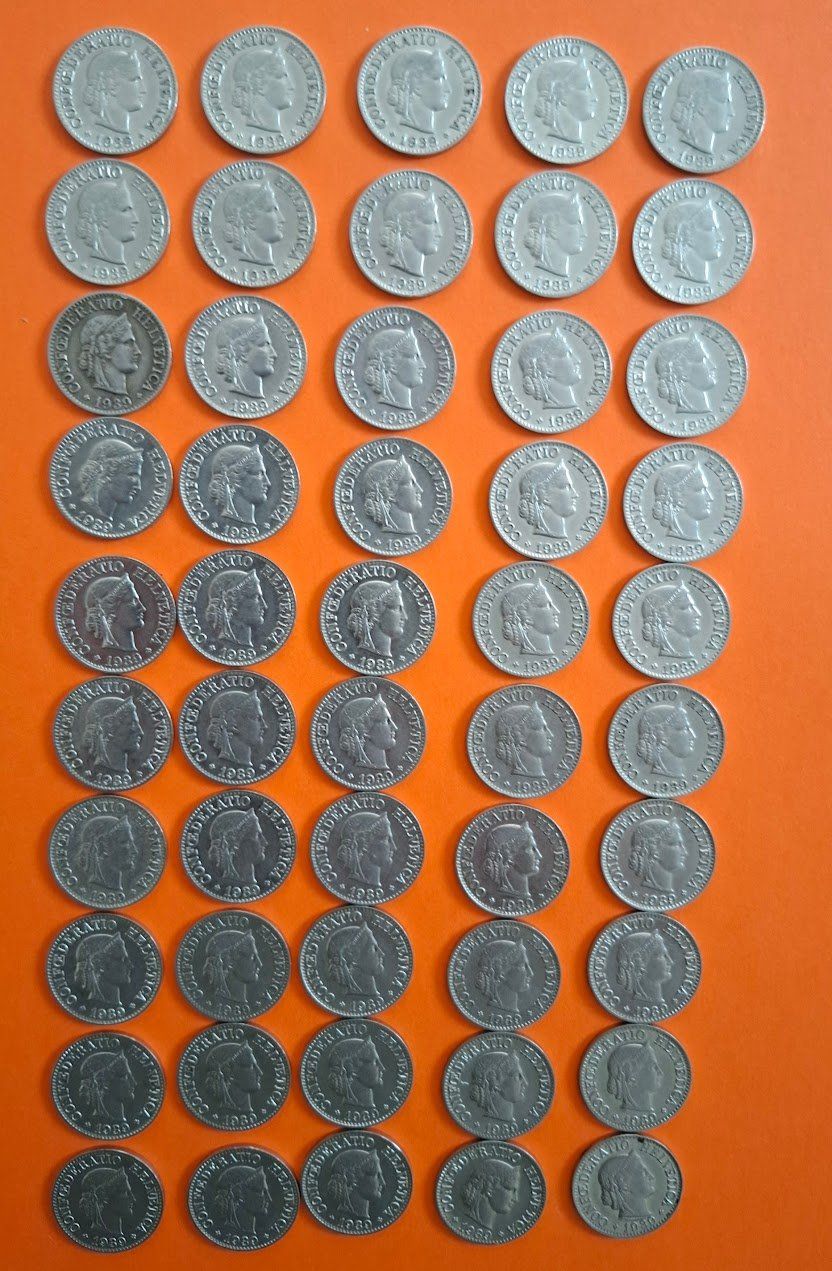 Tutti le monete: CHF 0.10 1939 s / SS++ / VZ  50 pièces – Usato da Fribourg venduto da Kiki020