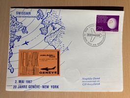 Schweiz 1967 ill. Flugbrief 20 J Genève New York Vignette