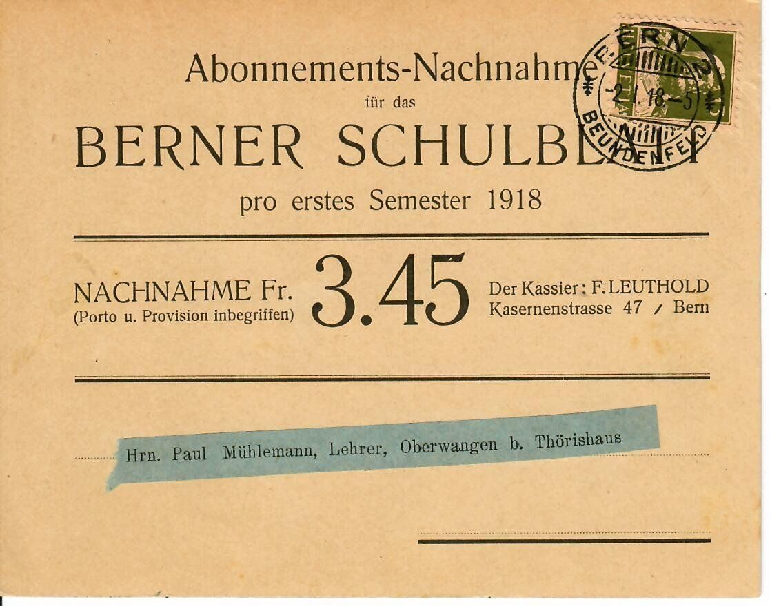 Tutti i francobolli: PK, Abo NN Berner Schulblatt 1918 – Usato da Hochdorf venduto da Ziegel-16
