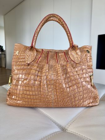 Italian Genuine Leather Bag With Red Trim