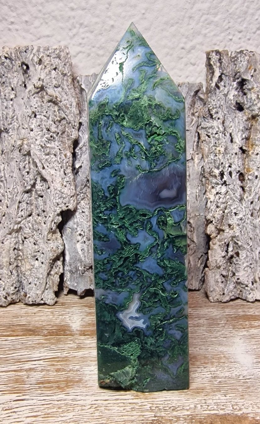 Mineralien & Heilsteine: Aktion: Moosachat Obelisk 17.5cm 670g – Neu (gemäss Beschreibung) aus Matzingen von