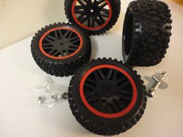 RC Auto Reifen Set, 4 Stk. Offroad, Schwarz/Rot, Top! 1:10