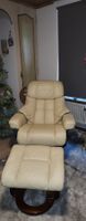 Sessel mit Hocker Leder cremefarben Relaxfunktion gut erhalt
