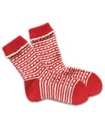Socken Damen Wolle Gr. M handgestrickt rot-weiss