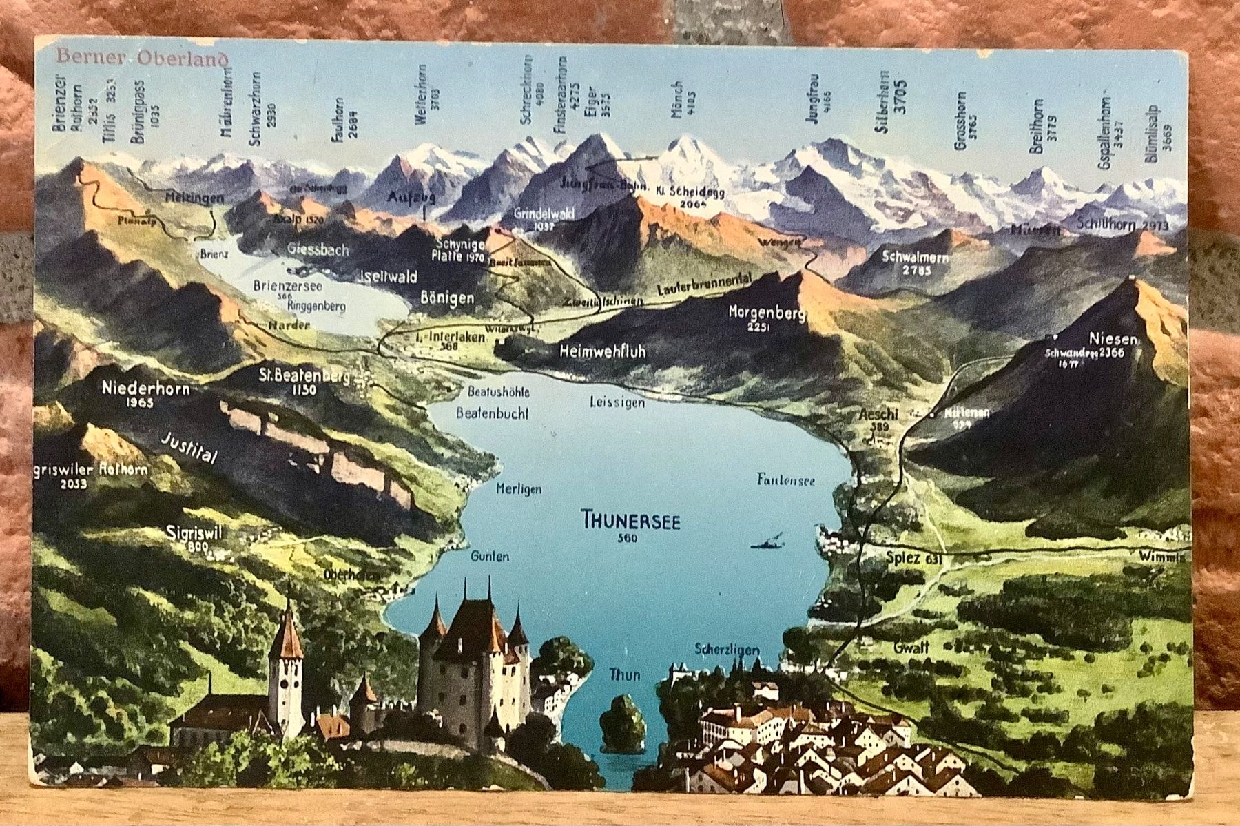 Cartoline postali: Relief Ansicht - THUNERSEE Berner Oberland - Berg Panorama – Usato da Root venduto da ENGLAND-TREASURES