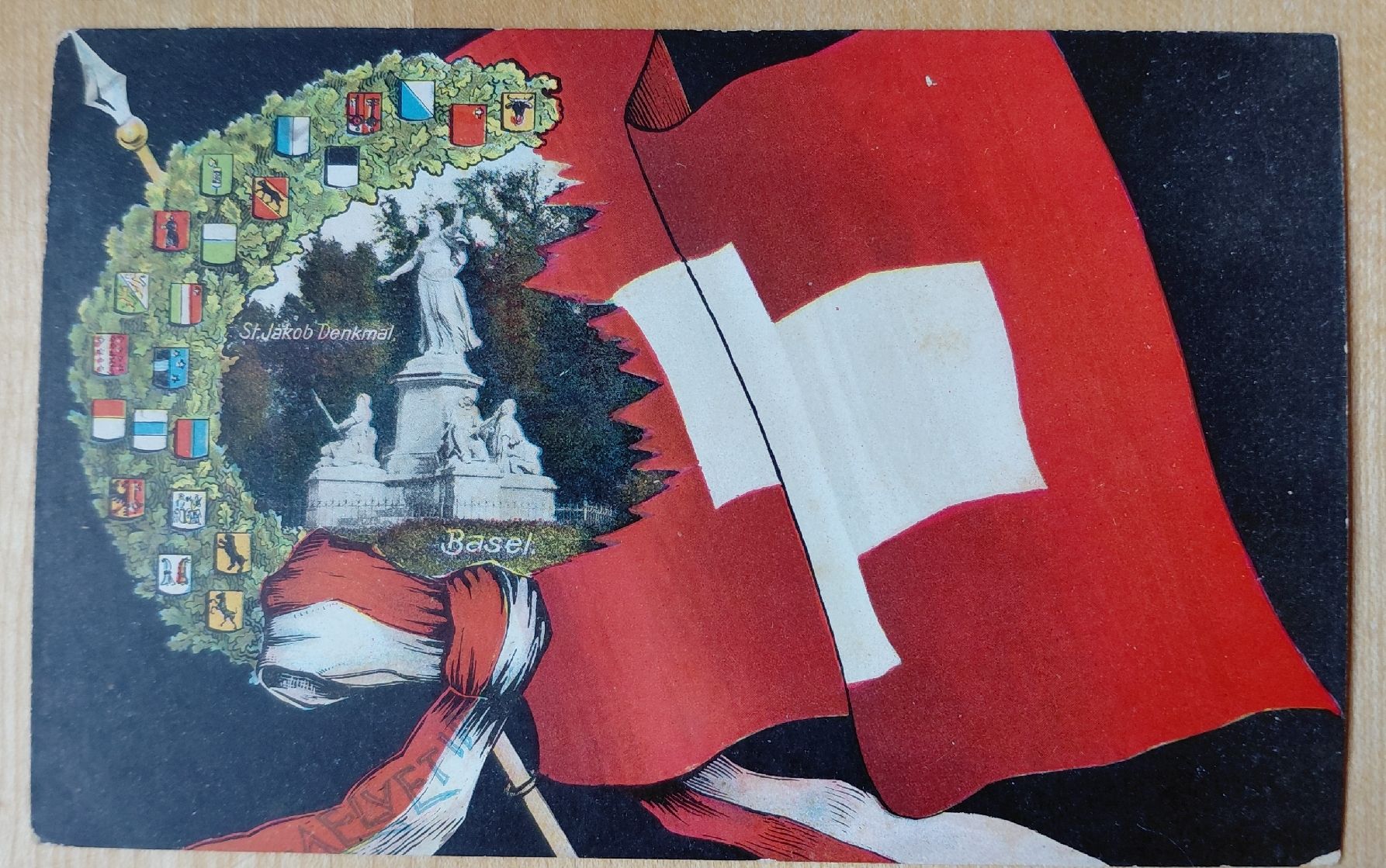 Cartoline postali: 4 antike Ansichtsarten Basel mit Schweizer Fahne, 1909 – Usato da Trogen venduto da Limboo 3