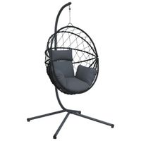 Hängesessel Ei-Design mit Ständer Anthrazit Rattan und Stahl