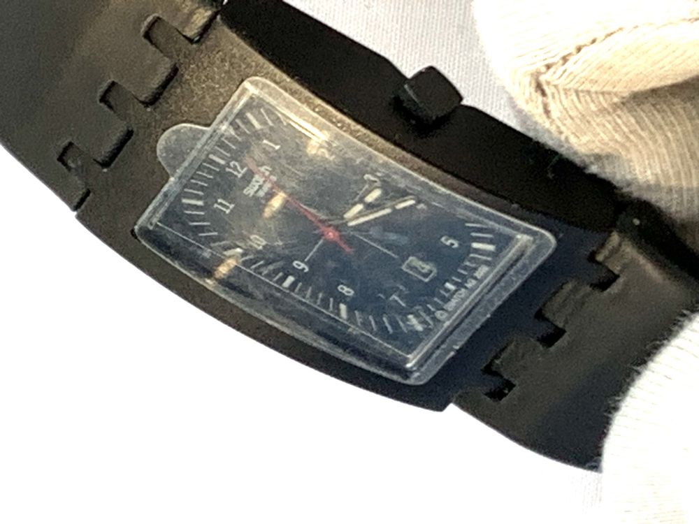 Swatch Armbanduhr, Lederarmband, schwarz, Vintage 4