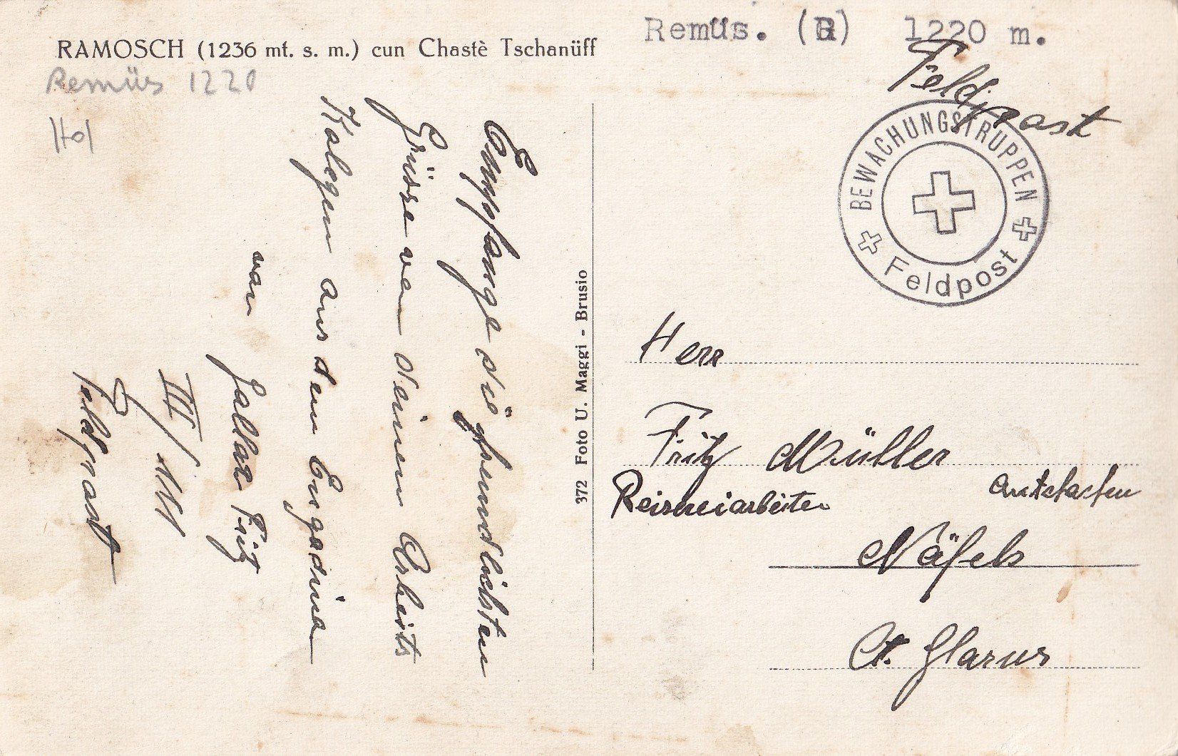 Cartoline postali: Ramosch Remüs Dorfansicht mit Feldpoststempel – Usato da Olten venduto da clotaldi 1