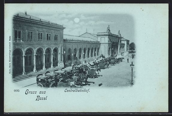 Cartoline postali: Mondschein-AK Basel, Pferdekutschen am C – Usato da Berlin venduto da bartko-reher