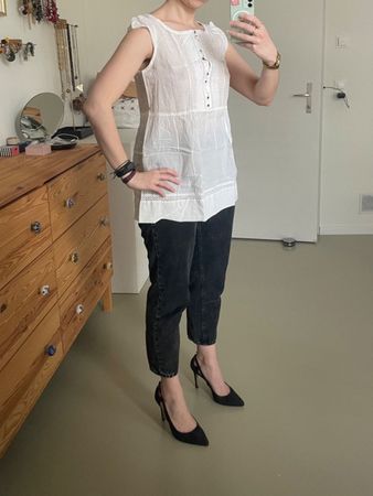 Top brodé blanc Mango M/L | Mango Top Weiss Stickerei M/L