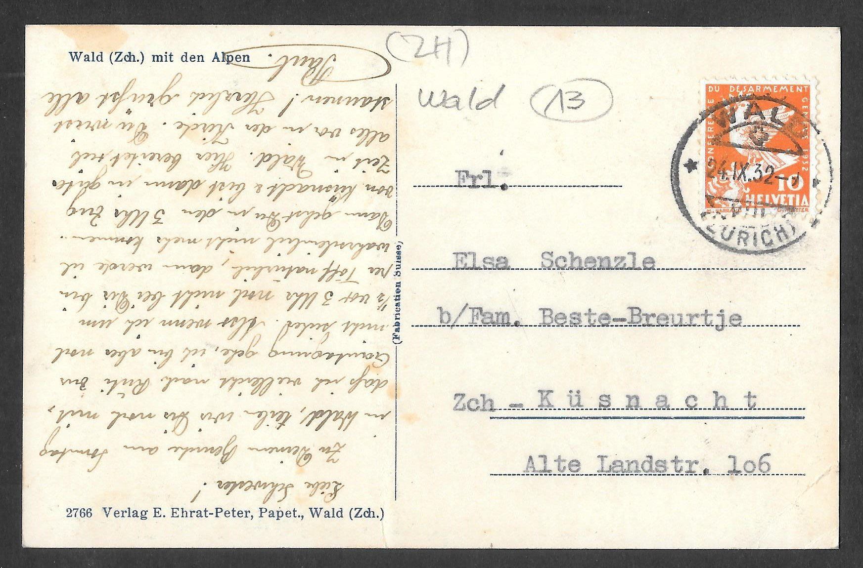 Cartoline postali: Wald Gesamtansicht mit den Alpen – Usato da Olten venduto da clotaldi 1
