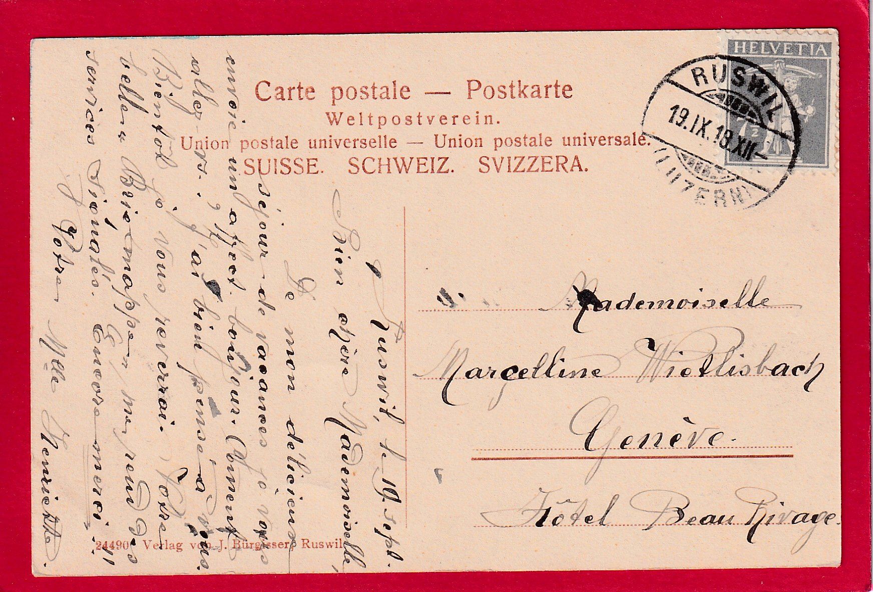 Cartoline postali: AK RUSWIL SCHULE 1918 – Usato da Grüningen venduto da Kartensammler 1