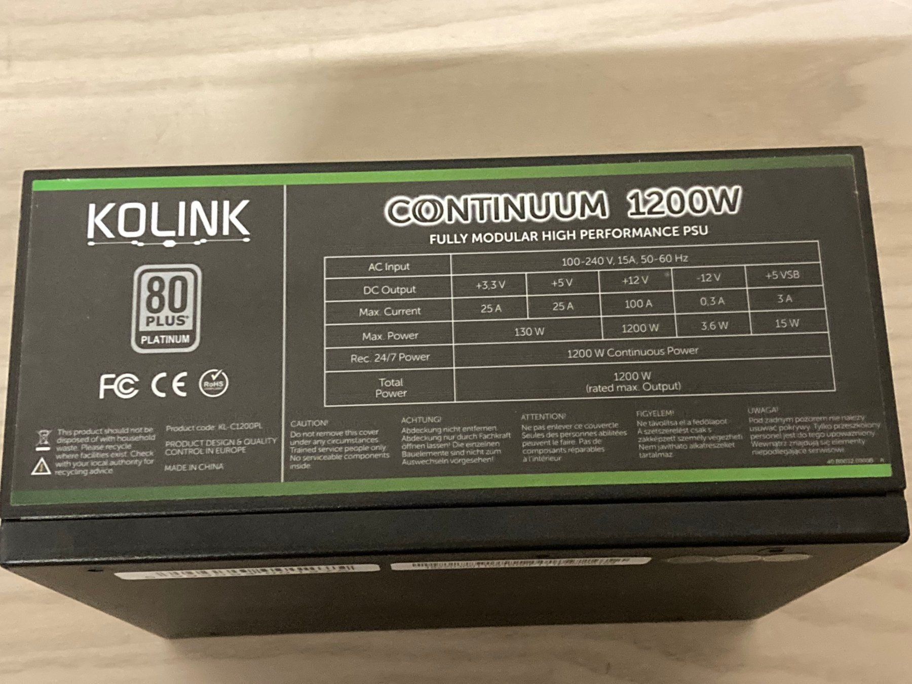 Componenti elettronici: Kolink Continuum 1200 Watt ATX PC 80 Plus Platinum – Usato da Granges-Paccot venduto da Anonymousse 1