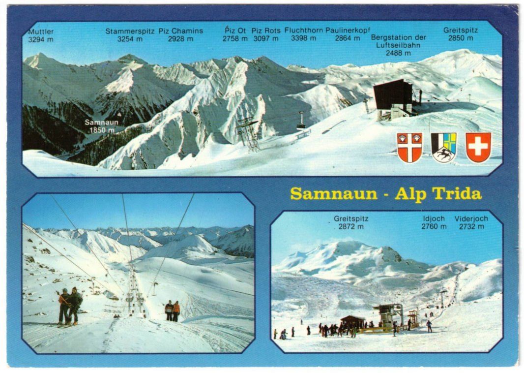 Cartoline postali: Samnaun - 3 Bild AK Alp Trida – Usato da Binningen venduto da Mountainrider