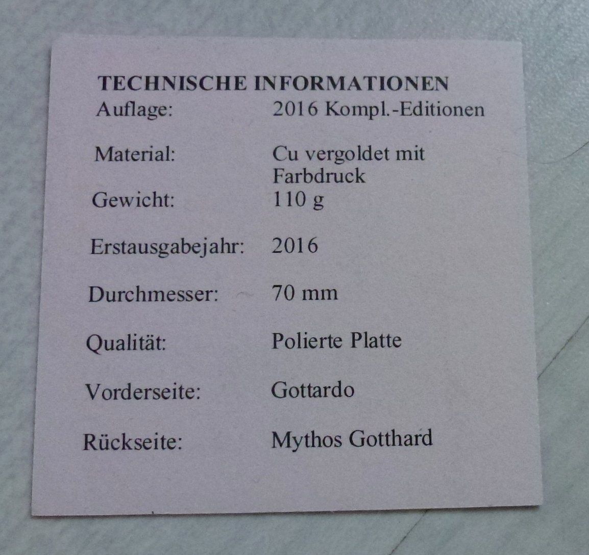 Médailles: Medaille ++ Mythos Gotthard - Gottardo 2016 – D'occasion à Walkringen par Casablanca777 2