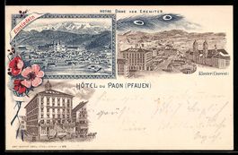 Lithographie Einsiedeln, Hotel du Paon (Pfauen), Kloster