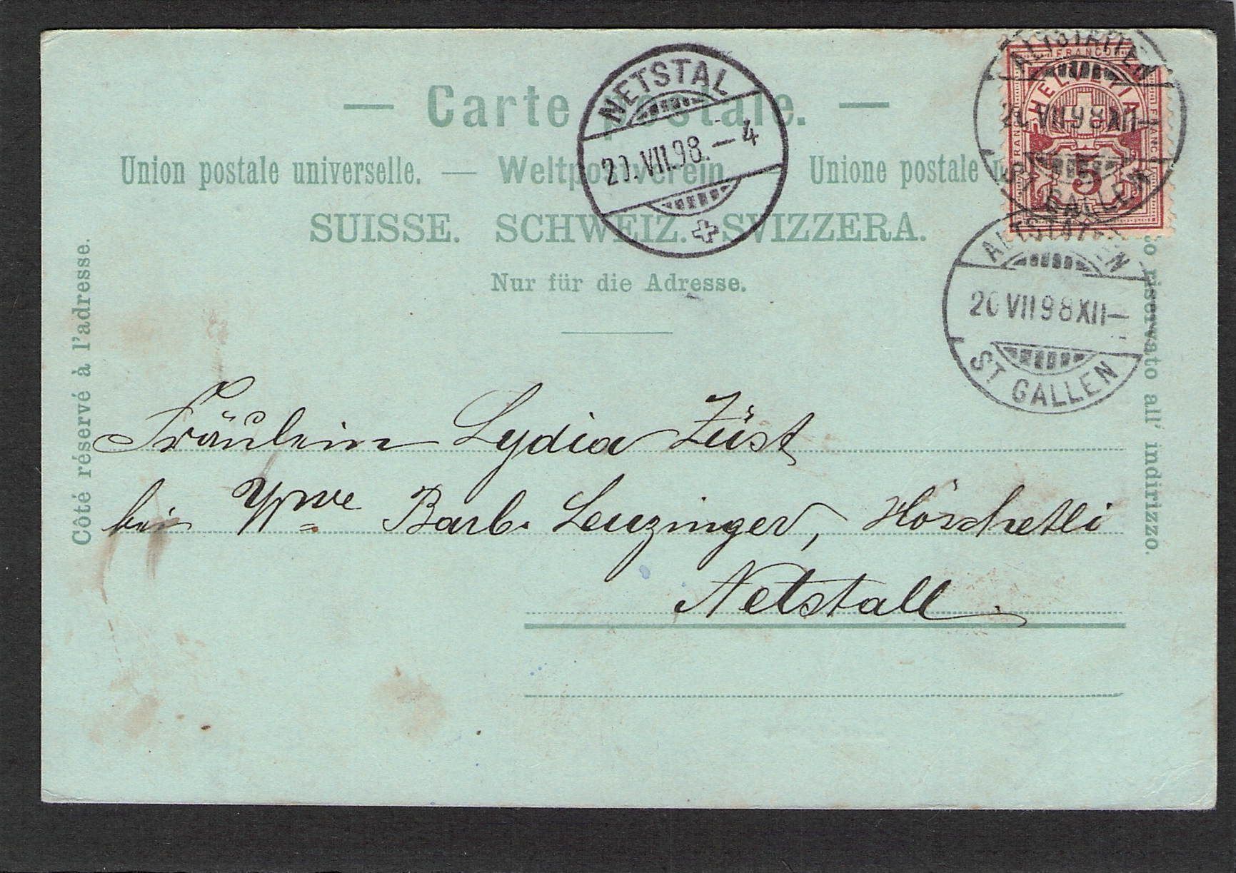 Cartoline postali: AK,SG Gruss aus Altstätten , 1898 – Usato da Reichenburg venduto da Pipo-67 1