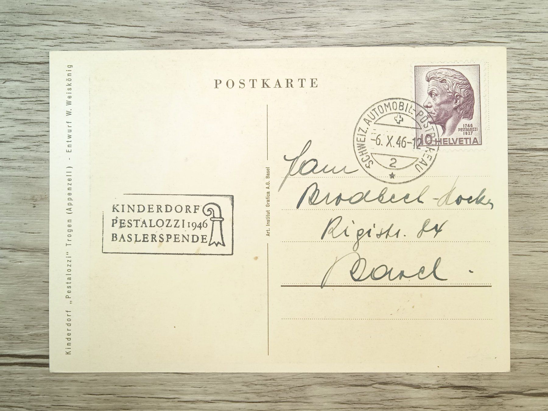 Alle Briefmarken: TR66 Carte Postale + Timbre Suisse 1946 – Gebraucht aus Cousset von Patrick_Collections 1