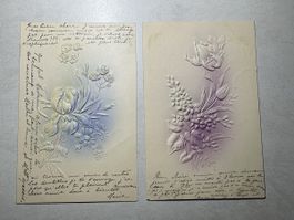 2 Grusskarten, Blumengrüsse, Vintage,