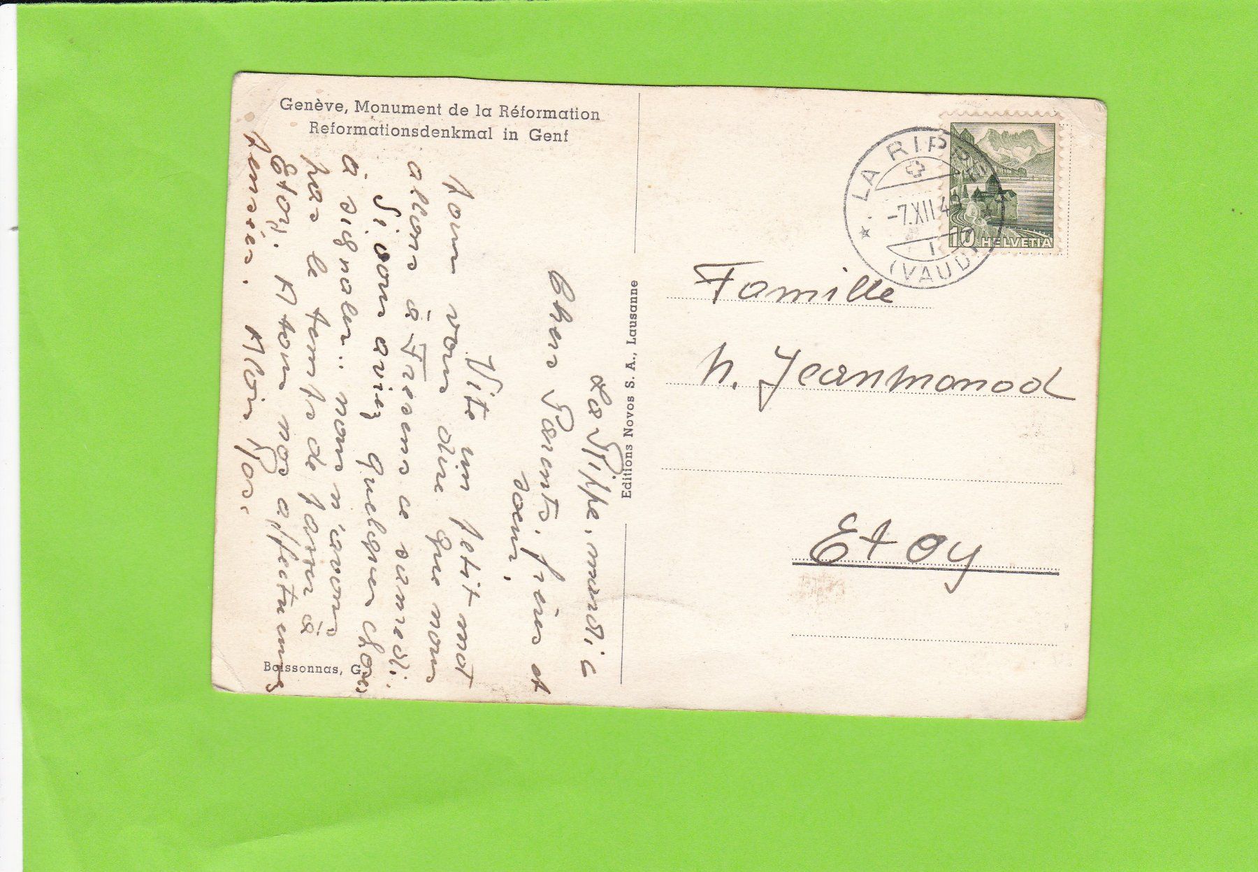 Cartoline postali: Genève-Monument de la Réformation – Usato da St. Peterzell venduto da neckertal 1