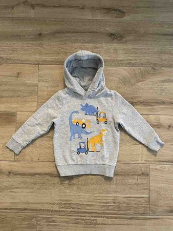 Kinder Kapuzenpullover grau mit Dinosaurier Motiv Gr. 104