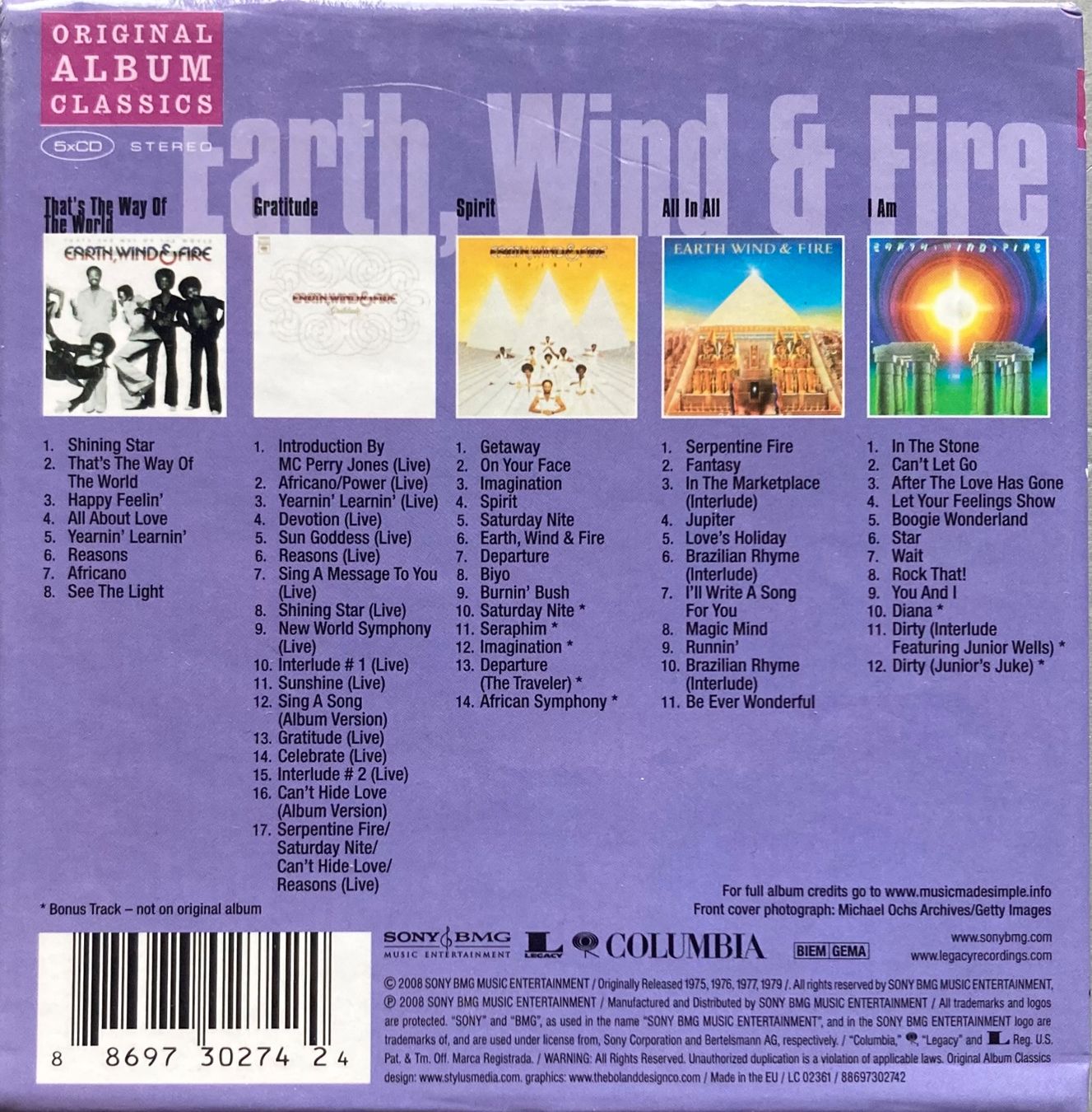 Dischi in vinile: EARTH, WINND & FIRE - ORIGINAL ALBUM CLASSICS – Usato da Poliez-Pittet venduto da Newtown-Records 1