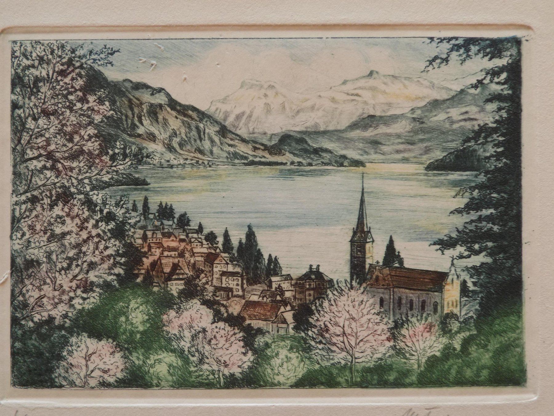 Gravures: Weggis kolorierte Lithographie – D'occasion à Risch par Antikfee 5