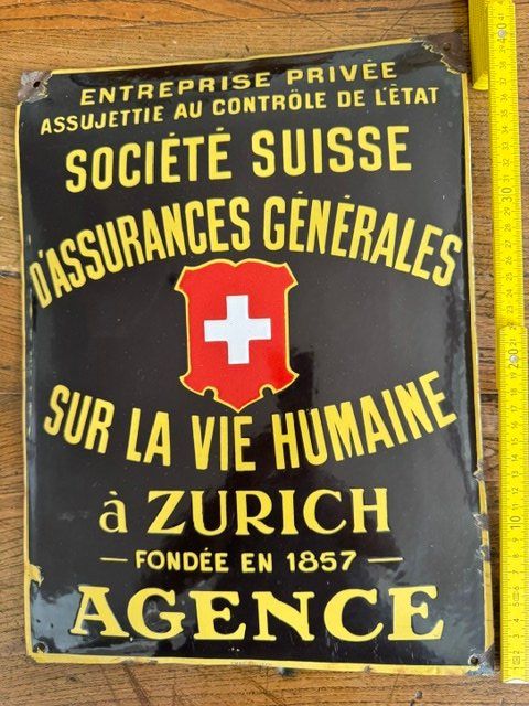 Schilder: EMAILSCHUILD PLAQUE EMAILLE ASSURANCES SUISSE – Gebraucht aus Davesco-Soragno von kappas