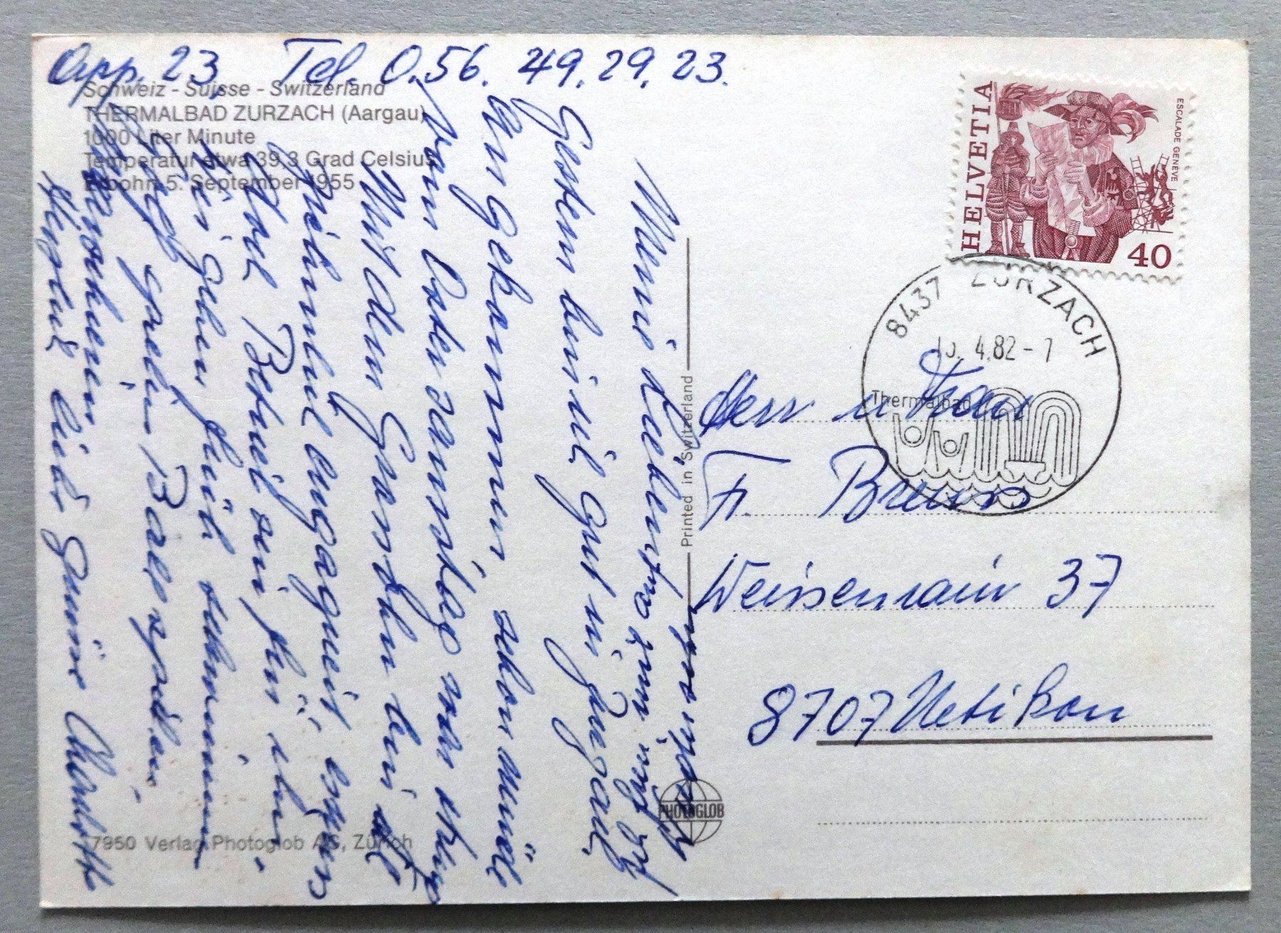 Cartoline postali: Thermalbad Zurzach – Usato da Fétigny venduto da Billy2miny 1